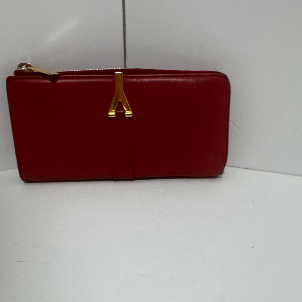 Yves Saint Laurent Red Wallet with Gold Accent